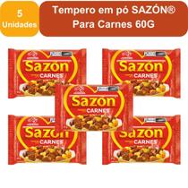 Kit 5 Unidades Tempero em Pó Sazón para Carnes 60g Realce Sabor Rápido e Prático Kit 5 Unidades Tempero em Pó Sazón para Carnes 60g Realce Sabor Rápido e Prático