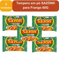 Kit 5 Unidades Tempero em Pó Sazón Para Frango 60g Realce Sabor Rápido e Prático
