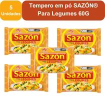 Kit 5 Unidades Tempero em Pó Sazón para Legumes 60g Realce Sabor Rápido e Prático