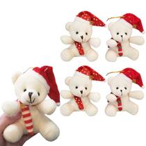 Kit 5 Ursos Branco Pelúcia Enfeite Decoração Árvore de Natal
