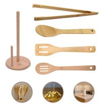 Kit 5 Utensílios Cozinha Completa Bambu Orgânico Resistente