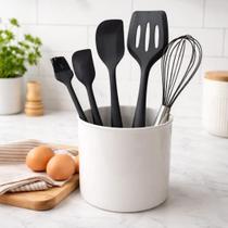 Kit 5 Utensílios De Cozinha Silicone Antiaderente Preto Pincel Espatulas e Fue