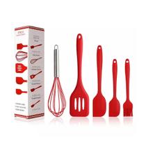 Kit 5 Utensílios de Cozinha Silicone Batedor Inox Espátula Pincel Multiuso 035