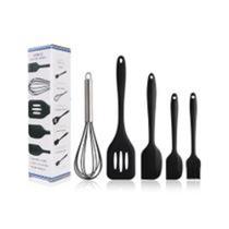 Kit 5 Utensílios de Cozinha Silicone Batedor Inox Espátula Pincel Multiuso 035