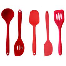 Kit 5 Utensílios De Silicone Colher Vazada Raspador Concha Espátula