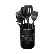 Kit 5 utensilios de silicone com suporte preto lyor