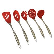 Kit 5 Utensílios de Silicone e Cabo Inox Vermelho Cozinha - TAIRA HOME