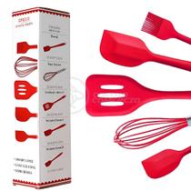 Kit 5 Utensílios Jogo de Cozinha Peças de Silicone Espátulas Batedor Manual e Pincel - Vermelho Kit 5 Utensílios Jogo de Cozinha Peças de Silicone Espátulas Batedor Manual e Pincel - Vermelho