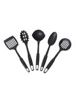 Kit 5 Utensilios Preto de Nylon Para Cozinha Tools