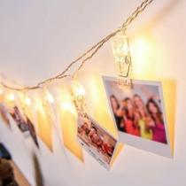 KIT 5 Varal Luz Branco Quente 3 Metros Foto Lembrança Led 20 Pregadores Cordão