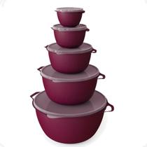 Kit 5 Vasilhas Plásticas Para Alimento C Tampa Bowl Vermelho
