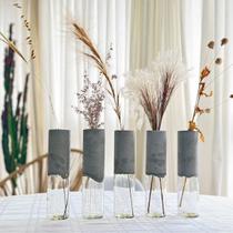 kit 5 vasos de vidro concreto cilíndrico para flores plantas