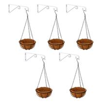 Kit 5 Vasos Fibra de Coco Suspensos 30cm com Suporte - Kit 5 Vasos Fibra de Coco Suspensos 30cm com Suporte -