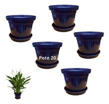 Kit 5 Vasos Redondo Pote 20 + 5 Prato 17cm Flor Rosa Deserto - - Preto