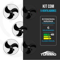 Kit 5 Ventiladores de Parede 60cm Turbão Oscilante Bivolt 200W Kit 5 Ventiladores de Parede 60cm Turbão Oscilante Bivolt 200W