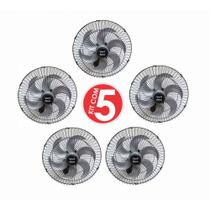 Kit 5 Ventiladores Parede Oscilante 50 Cm Preto / Prata Bivolt Grade Aço