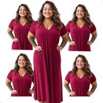 Kit 5 Vestido Midi Feminino Longo Liso Com Fenda E Bolsos