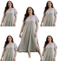 Kit 5 Vestido Midi Feminino Longo Liso Com Fenda E Bolsos