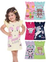 Kit 5 Vestidos Infantil Menina Verão Estampados com Mangas Franzidas vestido para meninas verão