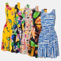 Kit 5 Vestidos Liganete Curto Verão Regata Lastex Estampado