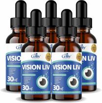 Kit 5 Vision Liv - Astaxantina, Zeaxantina, Luteína, Vitaminas e Zinco 30ml Celliv