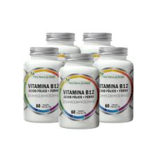 Kit 5 Vitamina B12 Metilcobalamina + Ácido Fólico + Ferro 5X60 caps Flora Nativa