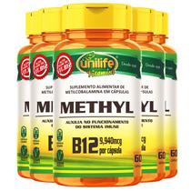 Kit 5 Vitamina b12 metilcobalamina Unilife 60 cápsulas