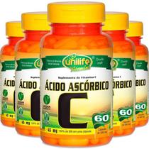Kit 5 Vitamina C Ácido Ascórbico 60 Cápsulas Unilife Kit 5 Vitamina C Ácido Ascórbico 60 Cápsulas Unilife