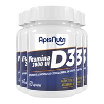 Kit 5 Vitamina D3 Colecalciferol 2000UI Apisnutri 60 cápsulas