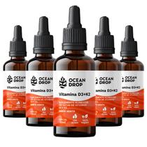 Kit 5 Vitamina D3 + K2 em Gotas Ocean Drop 30ml Sabor Menta