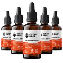 Kit 5 Vitamina D3 + K2 Em Gotas Ocean Drop 30Ml Sabor Menta