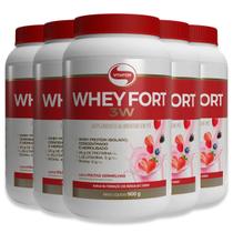 Kit 5 Whey Fort 3W Vitafor Frutas Vermelhas 900g Kit 5 Whey Fort 3W Vitafor Frutas Vermelhas 900g