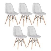 KIT - 5 x cadeiras estofadas Eames Eiffel Botonê - Base de madeira clara