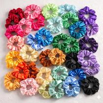 Kit 5 Xuxinha de Cetim com Costura Embutida Scrunchie Elástico de Cabelo