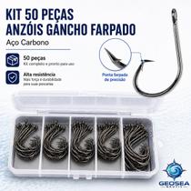 Kit 50 anzois gancho farpado aço carbono 1/0 2/0 3/0 4/0 5/0 Kit 50 anzois gancho farpado aço carbono 1/0 2/0 3/0 4/0 5/0