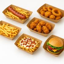 Kit 50 Bandeja Barca Kraft Fritas Salgados Petisco Fast food Multiuso Delivery Yakssoba Japones