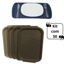 Kit 50 Bandejas Plastica Pequena 36x24,5cm Servir Refeição Buffet Fast Food Sorveteria Cafeteria Hamburgueria Restaurant