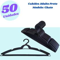 Kit 50 Cabide Adulto Preto Reforçado Plástico Roupas Resistente Cruzeta