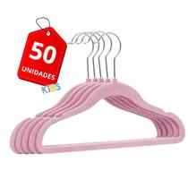 Kit 50 cabide aveludado infantil slim rosa antideslizante ultrafino de veludo