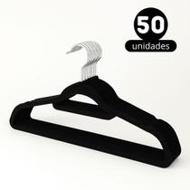 Kit 50 Cabide em Veludo Premium Antideslizante para Roupas Calça com Gancho Cromado Giratório