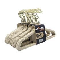 Kit 50 Cabides 28cm Infantil Veludo Bege Slim Gancho Dourado