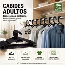 Kit 50 Cabides Adultos Pretos Reforçados 38 cm Plástico Resistente Roupas Calças e Blusas Suporta até 3 kg Kit 50 Cabides Adultos Pretos Reforçados 38 cm Plástico Resistente Roupas Calças e Blusas Suporta até 3 kg