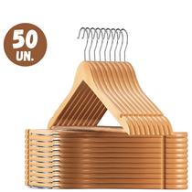 Kit 50 Cabides de Madeira Reforçada com Gancho Giratório Ideal para Roupas Pesadas Kit 50 Cabides de Madeira Reforçada com Gancho Giratório Ideal para Roupas Pesadas