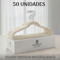 KIT 50 CABIDES DE VELUDO BEGE ANTIDESLIZANTE PREMIUM FUKUYAMA Com Gancho Giratório 360 KIT 50 CABIDES DE VELUDO BEGE ANTIDESLIZANTE PREMIUM FUKUYAMA Com Gancho Giratório 360