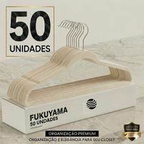 KIT 50 CABIDES DE VELUDO BEGE ANTIDESLIZANTE PREMIUM FUKUYAMA Com Gancho Giratório 360 KIT 50 CABIDES DE VELUDO BEGE ANTIDESLIZANTE PREMIUM FUKUYAMA Com Gancho Giratório 360