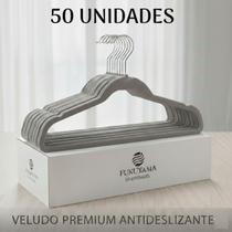 KIT 50 CABIDES DE VELUDO CINZA ANTIDESLIZANTE PREMIUM FUKUYAMA Com Gancho Giratório 360 KIT 50 CABIDES DE VELUDO CINZA ANTIDESLIZANTE PREMIUM FUKUYAMA Com Gancho Giratório 360