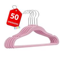 Kit 50 Cabides de Veludo Infantil Ultrafinos Antideslizante Slim Rosa