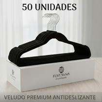 KIT 50 CABIDES DE VELUDO PRETO ANTIDESLIZANTE PREMIUM FUKUYAMA Com Gancho Giratório 360 KIT 50 CABIDES DE VELUDO PRETO ANTIDESLIZANTE PREMIUM FUKUYAMA Com Gancho Giratório 360