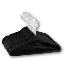 Kit 50 Cabides De Veludo Roupa Antideslizante Slim Ultra Fino Premium Adulto Preto Dox