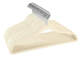 Kit 50 Cabides de Veludo Ultra Fino Antideslizante Bege e Preto Adulto